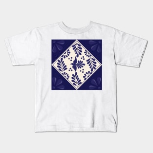 Blue Talavera Tile, Flying Dove by Akbaly Kids T-Shirt